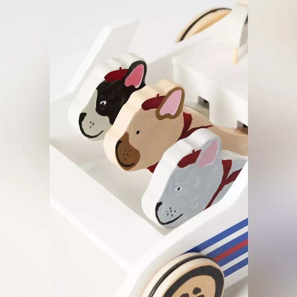 NWT Anthropologie Frenchie Wooden Push Toy PUSH CART